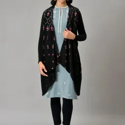W Black Printed Long Cardigan image 5