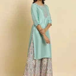 W Blue Embroidered Straight Kurta image 5