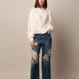 Only White Cotton Embroidered Shirt image 5