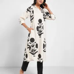 Rangmanch By Pantaloons Antique White Cotton Regular Fit Floral Print Kurta image 3