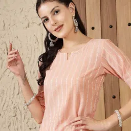 Stylum Peach Woven Pattern Straight Kurta image 5