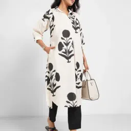 Rangmanch By Pantaloons Antique White Cotton Regular Fit Floral Print Kurta image 4