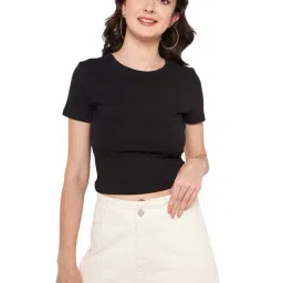 MADAME Black Cotton Regular Fit Crop Top-picture-26