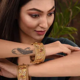 Saraf RS Jewellery Set Of 2 Gold Plated Multi stone Studded Antique Bangles image 5