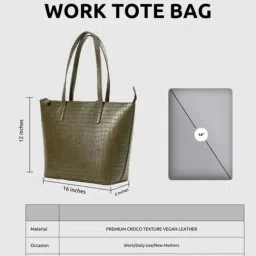 THE GUSTO Olive Textured Medium Tote Handbag image 4