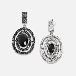 Sohi Women's Embellished Lined Oval Drop Earrings  Carbon Black image 5