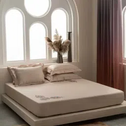 DDECOR Live Beautiful Excellence IX Beige & Orange Cotton 210 TC King Bedsheet with 2 Pillow Covers-image-22