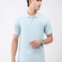 Monte Carlo Blue Regular Fit Striped Polo T-Shirt-image-16