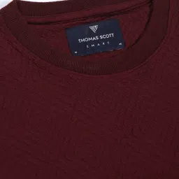 Thomas Scott Burgundy Poly-Elastine Blend Regular Fit Self Design Shirts image 5
