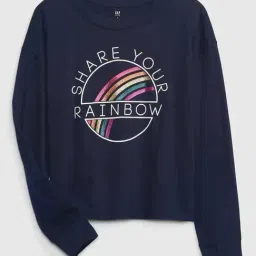 GAP Girls Navy Blue Cotton Graphic T-Shirt image 3