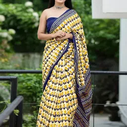 Saree Mall Yellow Printed Sarees With Unstitched Blouse-picture-17