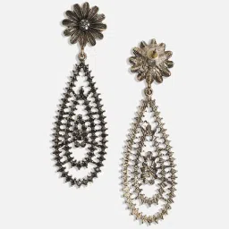 Sohi women's daisy cluster teardrop drop earrings dark silver image 5