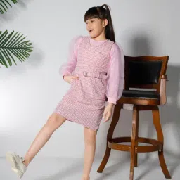 Peppermint Girls Pink Cotton Straight Fit Textured Dress-picture-12
