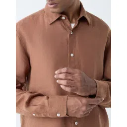 Ascot by Westside Rust Solid Relaxed-Fit Linen Shirt image 4