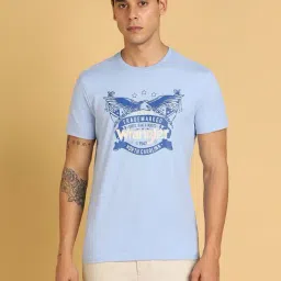 Wrangler Sky Blue Regular Fit Graphic Print Cotton Crew T-Shirt-image-82
