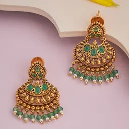 Kushal's Fashion Jewellery Gold-Plated Crescent Shaped Antique Chandbalis-picture-37