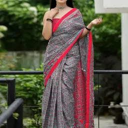 Saree Mall Grey Printed Sarees With Unstitched Blouse-picture-29