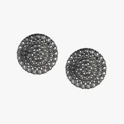 Sangria Silver-Plated Floral Shaped Oxidised Studs image 2