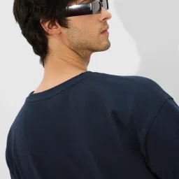 The Souled Store Navy Blue Regular Fit Solid T-Shirt image 5