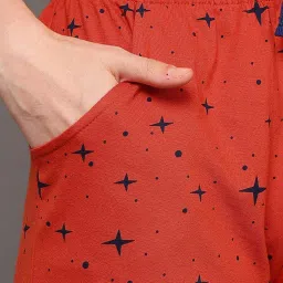 Clovia Red Cotton Printed Shirt With Shorts image 5