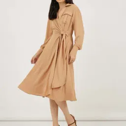 Styli Beige Plain A-Line Dress-picture-32