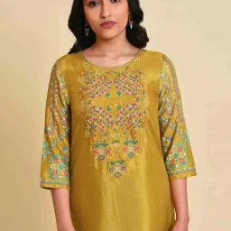 W Mustard Embroidered Straight Kurta image 5