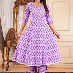 AURIPRX FASHION Women Printed Panelled Pure Cotton Kurta with Trousers & With Dupatta image 2