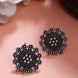 Anouk Women Set of 3 Silver-Plated Oxidised Contemporary Jhumkas & Stud Earrings image 2