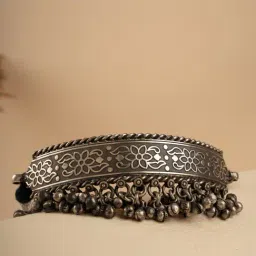 Curio Cottage Gripping Ghungroo Oxidised Collar Necklace-image-94