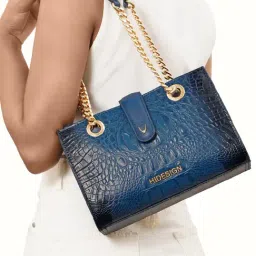 Hidesign Blue Textured Medium Shoulder Handbag-image-96