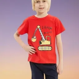 MUSNAH GARMENTS Kids-Unisex Red Pure Cotton Clothing Set-image-36