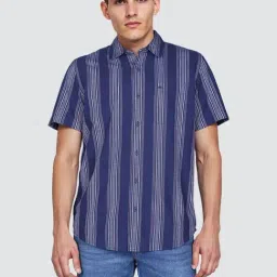 Lee Navy Regular Fit Striped Shirt-image-97