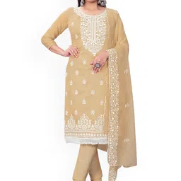 HERE&NOW Floral Embroidered Zari Work Chanderi Cotton Unstitched Dress Material-picture-26