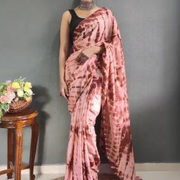 Satrani Peach Printed Saree With Unstitched Blouse-picture-3