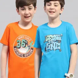 Monte Carlo Kids Orange & Turquoise Printed T-Shirt (Pack Of 2)-picture-35