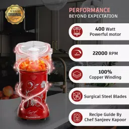 Wonderchef 400 W 22000 RPM Red Nutri-Blend Juicer Mixer Grinder (63152746) image 3
