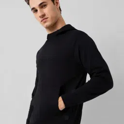 Park Avenue Black Slim Fit Hooded Sweatshirt image 3