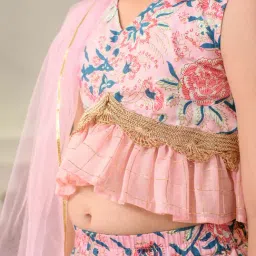 Pspeaches Girls Pink Cotton Regular Fit Floral Print Lehenga Choli image 4