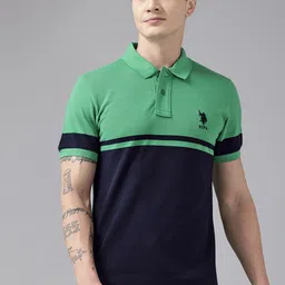 U.S. Polo Assn. Colourblocked Polo Collar Pure Cotton Slim Fit T-shirt-picture-30