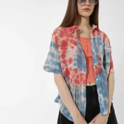 Only Blue & Red Cotton Self Design Shirt-picture-18