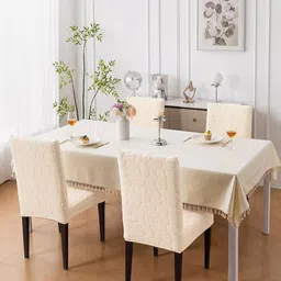 HOUSE OF QUIRK Beige 4 Pieces Textured Jacquard 220 GSM Washable & Removable Chair Covers image 5