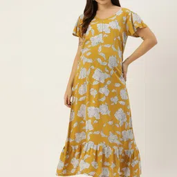 Blush 9 Maternity Floral Print Flutter Sleeve Maternity A-Line Maxi Dress-image-3