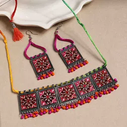 Anouk Orange & Pink Silver-Plated Beaded Jewellery Set-picture-19