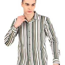 DESIGN UP Men Relaxed Cuban Collar Multi Striped Cotton Slim Fit Casual Shirt-image-33