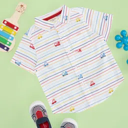 Pantaloons Baby Cotton Half Sleeves Striped & Cars Printed Shirt - White-picture-34