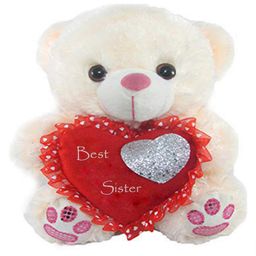 Tickles Heart Teddy with Best Sister Soft Stuffed Plush for Raksha Bandhan (Color: White Size: Length 26 cm)-picture-29