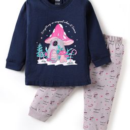 CUCUMBER Sinker Knit Full Sleeves Night Suit with Everthing is Magical Text Print - Navy Blue-picture-18