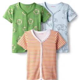 kookie kids india Kookie Kids Interlock Knit Half Sleeves Jhablas With Stripes & Animal Print Pack Of 3 - Multi Colour-picture-12