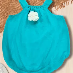 Creative Kids Georgette Woven Sleeveless Floral Applique Detailed Onesie - Turquoise Blue-image-19