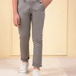 CRIMSOUNE CLUB Cotton Woven Solid Trousers - Grey-picture-22